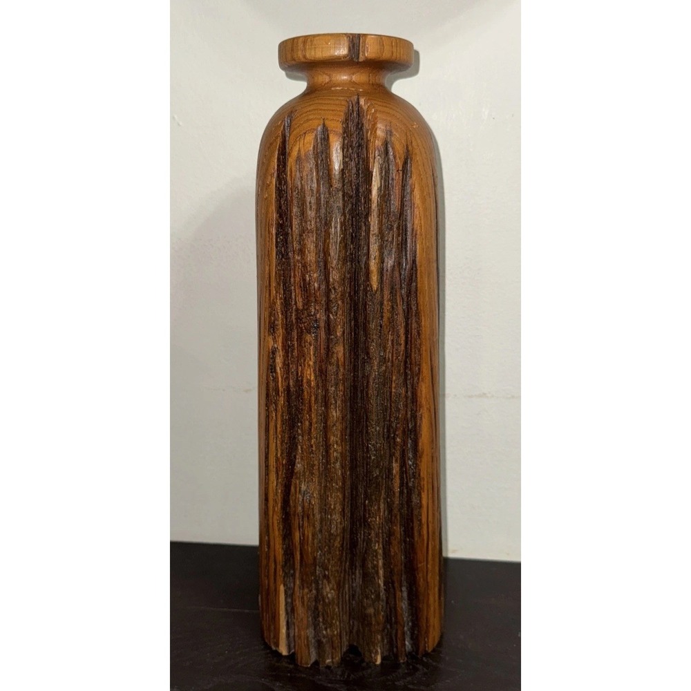 Vtg Wood Bud Vase Sculpture‎ Carving 14.25" Tall X 5" Perfect For A Dry Flower